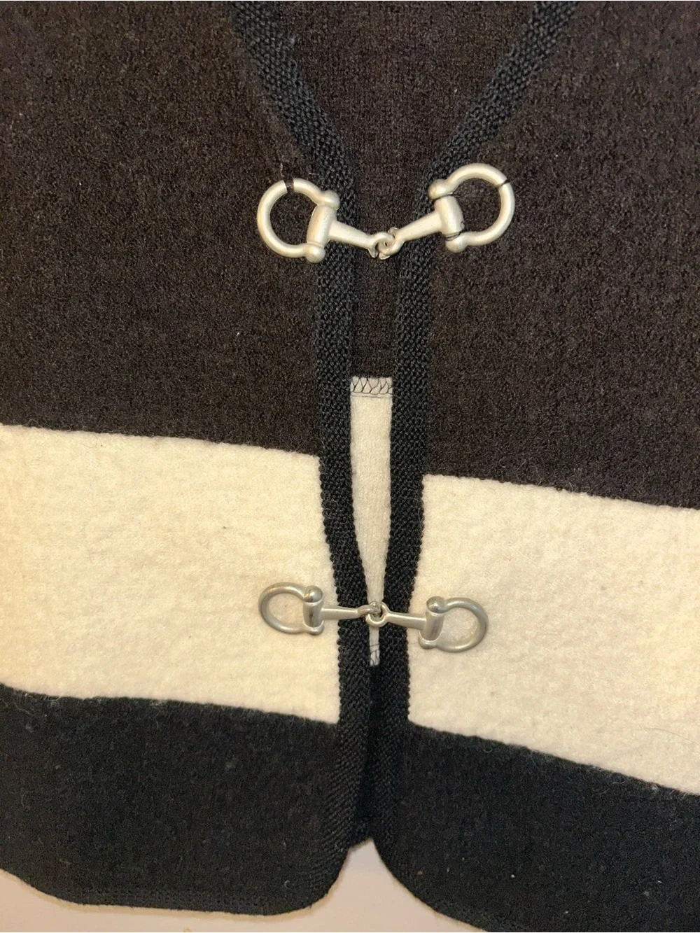 Vintage Wool Vest - black/cream color block with metal closures